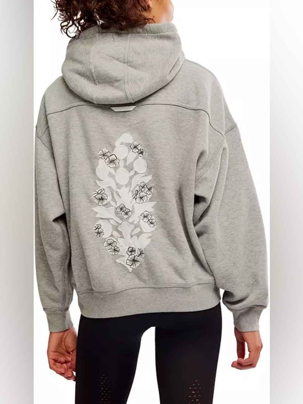 Free People Final Call Oversized Hoodie Sweatshirt Embroidered Logo Gray/White S